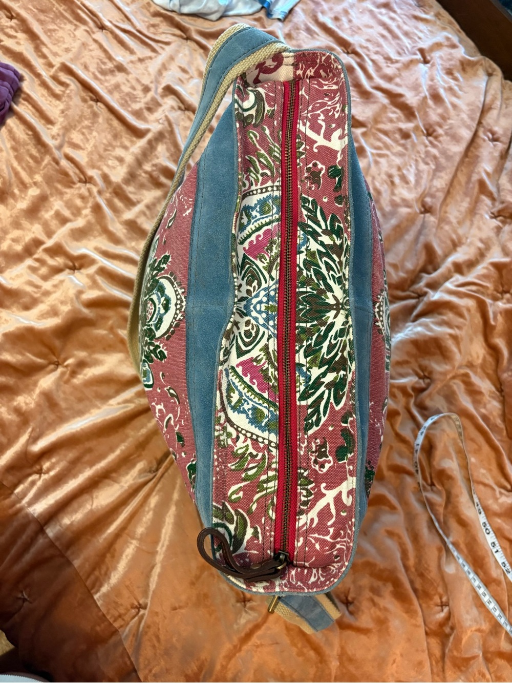 Lucky Brand Pink and Green XL Canvas Leather Shoulder Bag with Tan Suede Trim - Picture 2 of 16